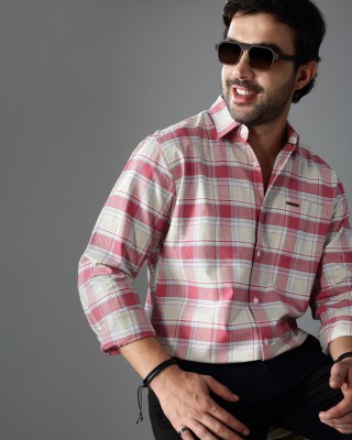 British Club Men Checkered Casual Pink, Yellow, White Shirt