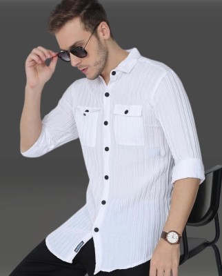 KAALARATRI Men Self Design Casual White Shirt