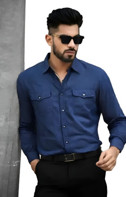 Purever India Men Solid Formal Blue Shirt