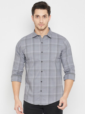 DUKE Men Checkered Casual Grey Shirt