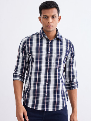 Spykar Men Checkered Casual Blue, White Shirt