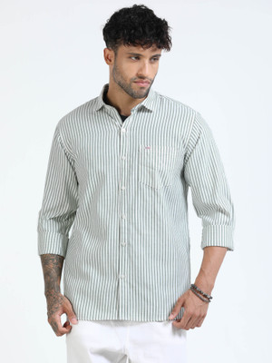 U.S. Pitchers Men Striped Casual White, Grey Shirt