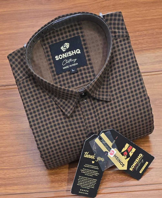 SONISHQ Men Polka Print Casual Brown Shirt
