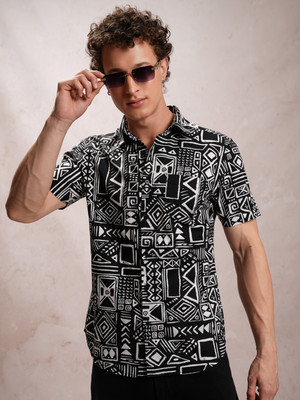 HIGHLANDER Men Printed Casual Black, White Shirt