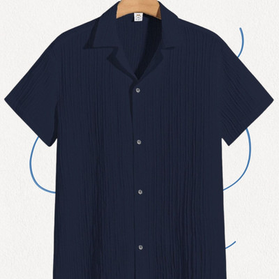 Looksky Men Self Design Casual Dark Blue Shirt