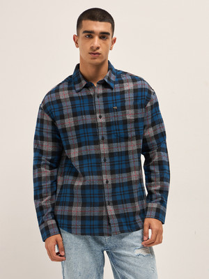 THE BEAR HOUSE Men Checkered Casual Blue Shirt