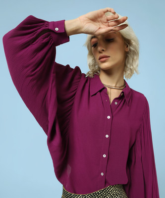 ONLY Women Solid Casual Purple Shirt