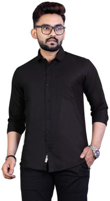 ISUEL FAB Men Solid Casual Black Shirt