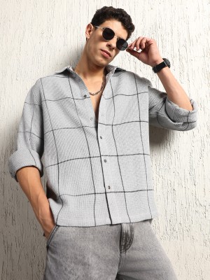 Hubberholme Men Checkered Casual Grey Shirt