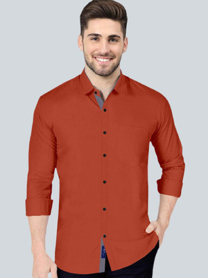 VTEXX Men Solid Casual Orange Shirt