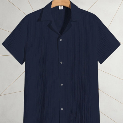 Dharamraj Fashion Men Self Design Casual Dark Blue Shirt