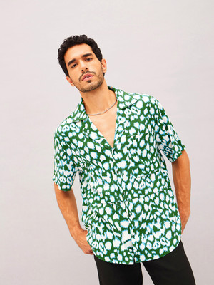 MASCLN SASSAFRAS Men Printed Casual Green Shirt