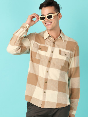 V-MART Men Checkered Casual Brown Shirt