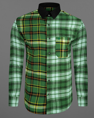 french crown Men Checkered Casual Green Shirt