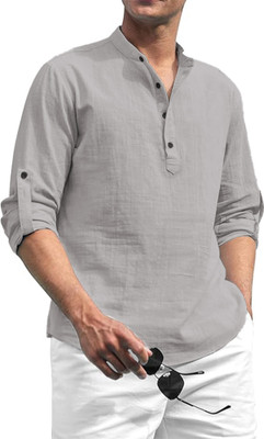 HouseOfCommon Men Solid Straight Kurta(Grey)