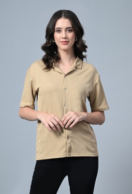 Clafoutis Women Self Design Casual Beige Shirt