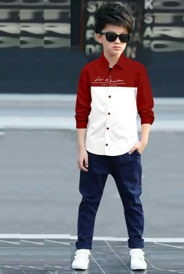 zanskar Boys Color Block Casual Red, White Shirt