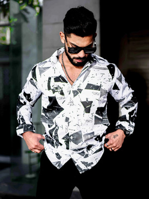 JaitraFab Men Floral Print Casual White, Black Shirt