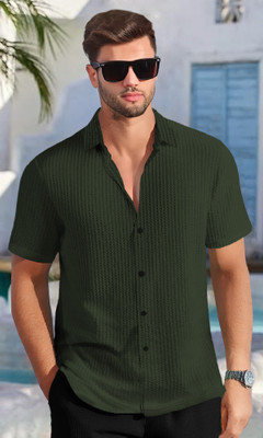 TRIPR Men Solid Casual Dark Green Shirt