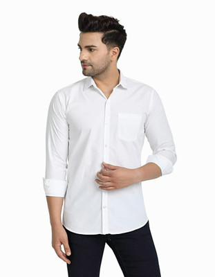 Vastra Men Solid Casual White Shirt