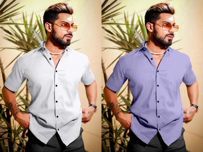 METRONAUT Men Self Design Casual Multicolor Shirt(Pack of 2)