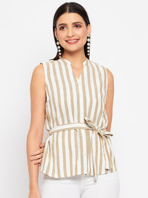 DUKE Women Striped Casual Beige Shirt