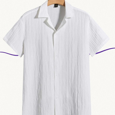 Look Trendy Men Self Design, Striped Casual White Shirt