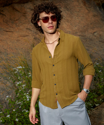 CAMPUS SUTRA Men Self Design Casual Green Shirt