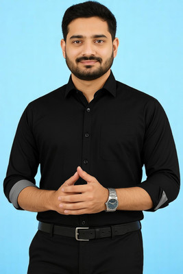 Mantratextile Hubb Men Self Design Casual Black Shirt(Pack of 2)