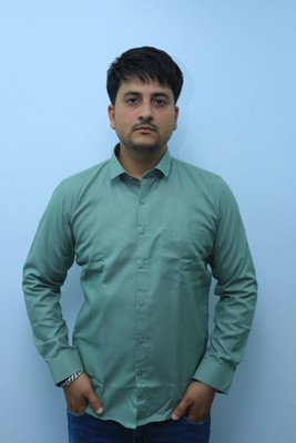 BMR Men Solid Formal Green Shirt