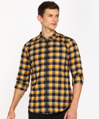 PETER ENGLAND Men Checkered Casual Orange Shirt