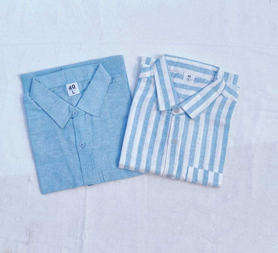 DAS COLLECTION Men Striped Casual Blue Shirt(Pack of 2)