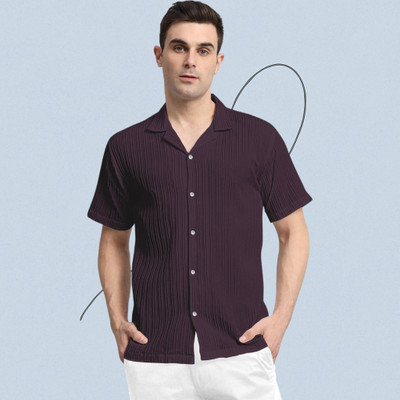 A Vebnor Men Self Design Casual Purple Shirt