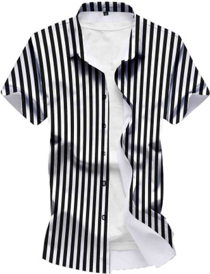 EVIQE Men Printed Casual White, Black Shirt