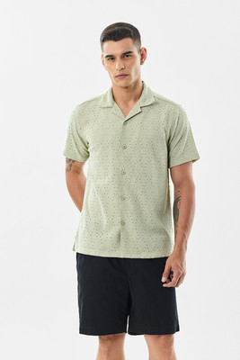 Snitch Men Self Design Casual Light Green Shirt