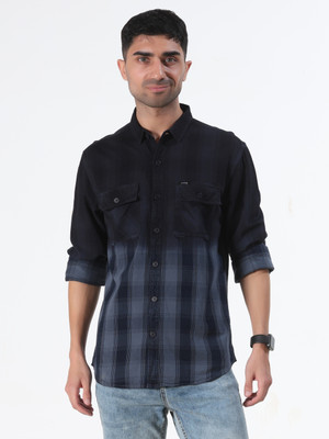 Estilocus Men Checkered Casual Black, Blue Shirt