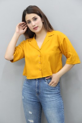 CRAZEVILLA Women Solid Casual Yellow Shirt