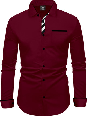 Black Deer Men Solid Casual Maroon Shirt