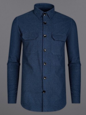 french crown Men Solid Casual Blue Shirt