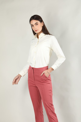 CHKOKKO Women Solid Casual Cream Shirt