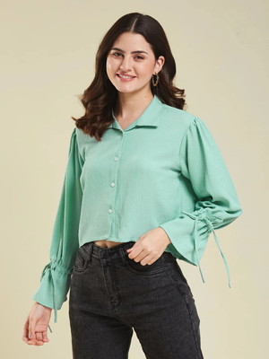 J TURRITOPSIS Women Solid Casual Green Shirt