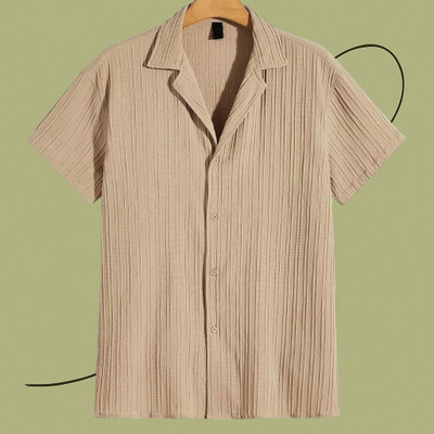 Looksky Men Self Design Casual Cream Shirt