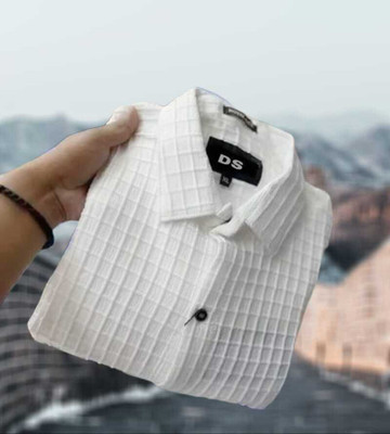 HEJAMAA CREATION Men Self Design, Solid Casual White Shirt