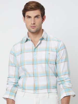 MUFTI Men Checkered Casual Light Blue, Beige, White Shirt