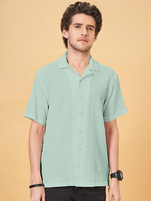 LINOGES Men Self Design Casual Light Green Shirt
