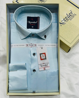 xceeder Men Self Design Party Light Blue Shirt
