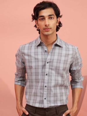 RARE RABBIT Men Checkered Casual Grey Shirt