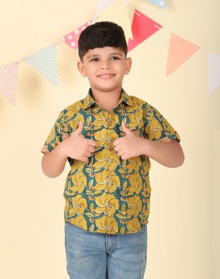 Fabindia Boys Printed Casual Green Shirt