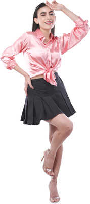 KIYOO Women Solid Casual Pink Shirt