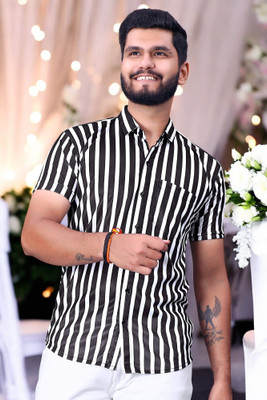 GCFAB Men Printed Casual Black, White Shirt